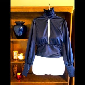 Royal Blue Sexy Open Back Blouse